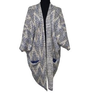 Lucky Brand wool blend blue/white/gray cardigan with metallic threads